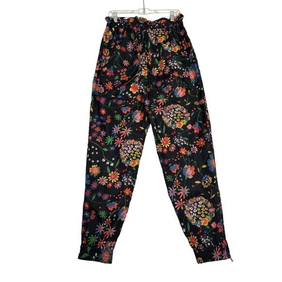 TIBI FLORAL PRINT RUFFLE TECH JOGGER PANTS HIGH PAPER BAG WAIST WOMEN SIZE M NEW - Picture 6 of 15